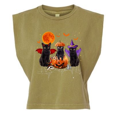 Black Cat Halloween Black Cat Sitting On Pumpkin Garment-Dyed Women's Muscle Tee