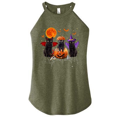 Black Cat Halloween Black Cat Sitting On Pumpkin Women's Perfect Tri Rocker Tank