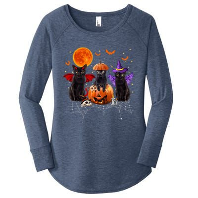 Black Cat Halloween Black Cat Sitting On Pumpkin Women's Perfect Tri Tunic Long Sleeve Shirt