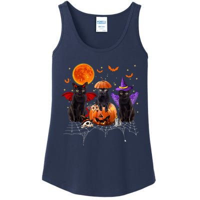 Black Cat Halloween Black Cat Sitting On Pumpkin Ladies Essential Tank