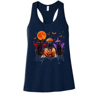 Black Cat Halloween Black Cat Sitting On Pumpkin Women's Racerback Tank