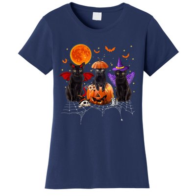 Black Cat Halloween Black Cat Sitting On Pumpkin Women's T-Shirt