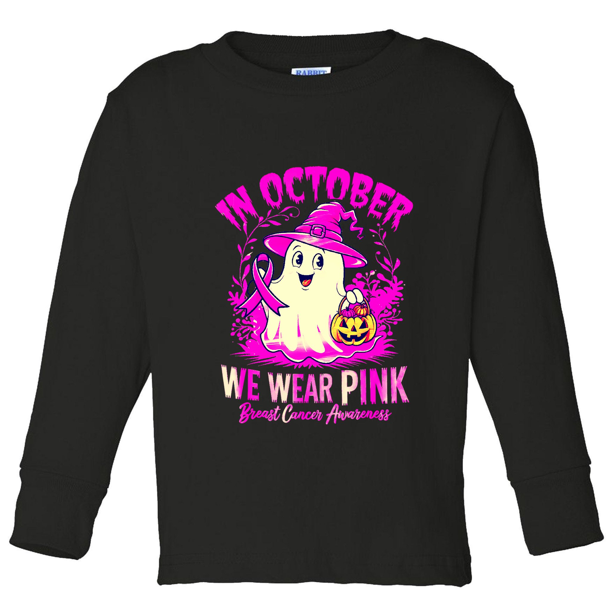 Breast Cancer Halloween In October We Wear Toddler Long Sleeve Shirt