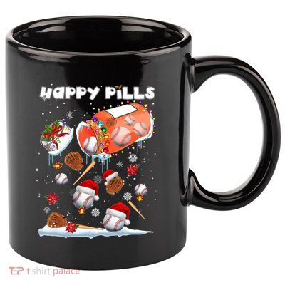 Baseball Christmas Hat Santa Baseball Happy Pill Xmas Funny Gift 11oz C Handle Ceramic Mug