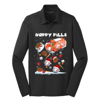 Baseball Christmas Hat Santa Baseball Happy Pill Xmas Funny Gift Silk Touch Performance Long Sleeve Polo