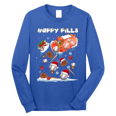 Baseball Christmas Hat Santa Baseball Happy Pill Xmas Funny Gift Long Sleeve Shirt