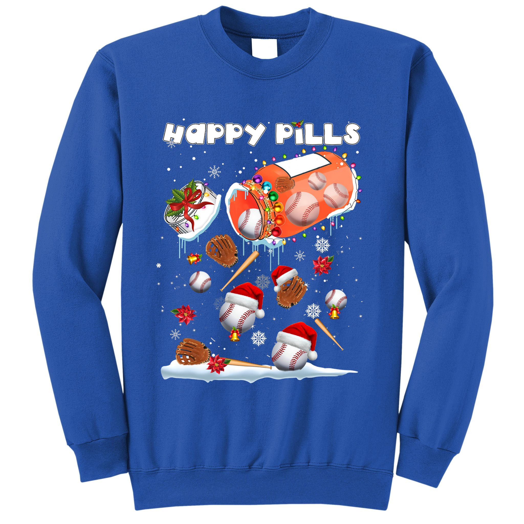 Baseball Christmas Hat Santa Baseball Happy Pill Xmas Funny Gift Sweatshirt