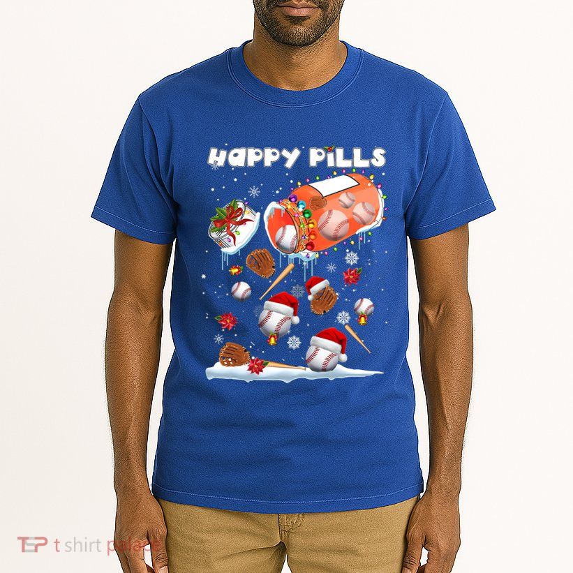 Baseball Christmas Hat Santa Baseball Happy Pill Xmas Funny Gift Tall T-Shirt