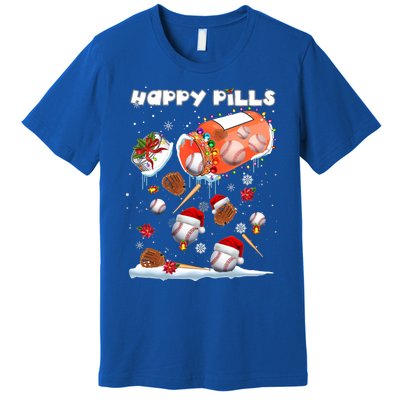 Baseball Christmas Hat Santa Baseball Happy Pill Xmas Funny Gift Premium T-Shirt