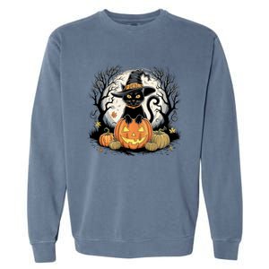 Black Cat Halloween Jack O Lantern Moon Pumpkin Costume Garment-Dyed Sweatshirt