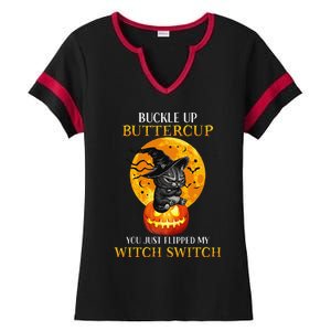 Buttercup Cats Halloween Scary Black Cat Witch Hat Womens Gift Ladies Halftime Notch Neck Tee