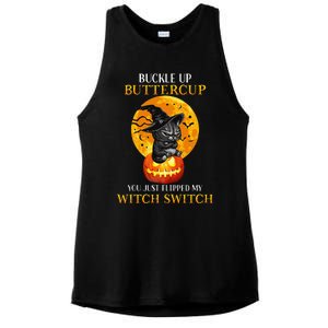 Buttercup Cats Halloween Scary Black Cat Witch Hat Womens Gift Ladies PosiCharge Tri-Blend Wicking Tank