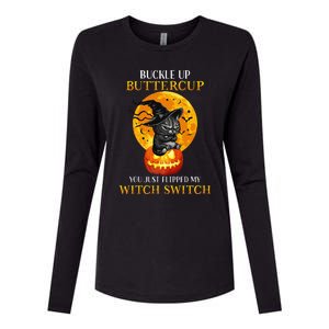 Buttercup Cats Halloween Scary Black Cat Witch Hat Womens Gift Womens Cotton Relaxed Long Sleeve T-Shirt