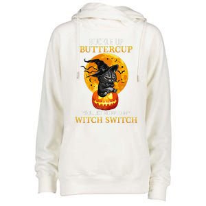 Buttercup Cats Halloween Scary Black Cat Witch Hat Womens Gift Womens Funnel Neck Pullover Hood