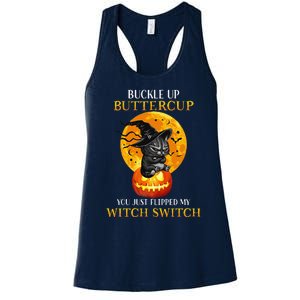 Buttercup Cats Halloween Scary Black Cat Witch Hat Womens Gift Women's Racerback Tank