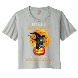 Buttercup Cats Halloween Scary Black Cat Witch Hat Womens Gift Women's Crop Top Tee