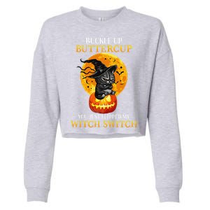 Buttercup Cats Halloween Scary Black Cat Witch Hat Womens Gift Cropped Pullover Crew