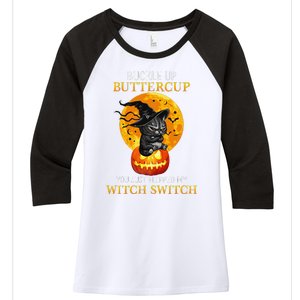 Buttercup Cats Halloween Scary Black Cat Witch Hat Womens Gift Women's Tri-Blend 3/4-Sleeve Raglan Shirt