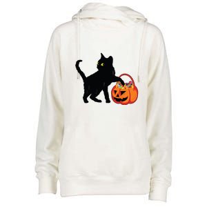 Black Cat Halloween Pumpkin Womens Funnel Neck Pullover Hood