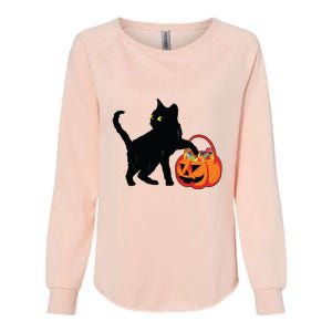 Black Cat Halloween Pumpkin Womens California Wash Sweatshirt