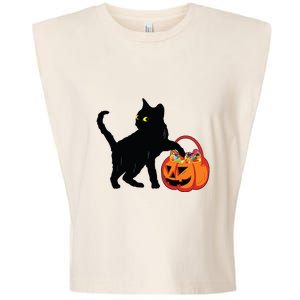 Black Cat Halloween Pumpkin Garment-Dyed Women's Muscle Tee