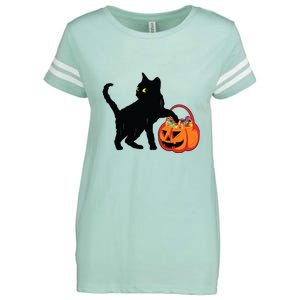 Black Cat Halloween Pumpkin Enza Ladies Jersey Football T-Shirt