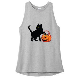 Black Cat Halloween Pumpkin Ladies PosiCharge Tri-Blend Wicking Tank