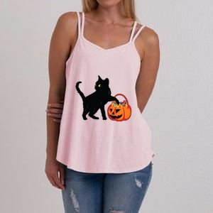 Black Cat Halloween Pumpkin Women's Strappy Tank