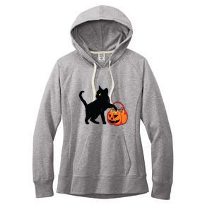 Black Cat Halloween Pumpkin Women's Fleece Hoodie