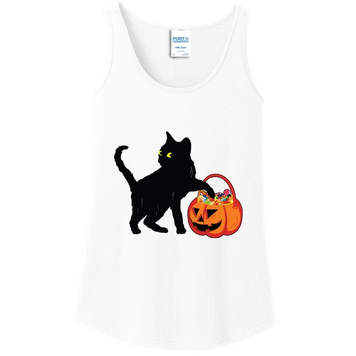 Black Cat Halloween Pumpkin Ladies Essential Tank