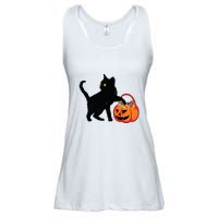 Black Cat Halloween Pumpkin Ladies Essential Flowy Tank