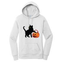 Black Cat Halloween Pumpkin Women's Pullover Hoodie