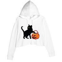 Black Cat Halloween Pumpkin Crop Fleece Hoodie