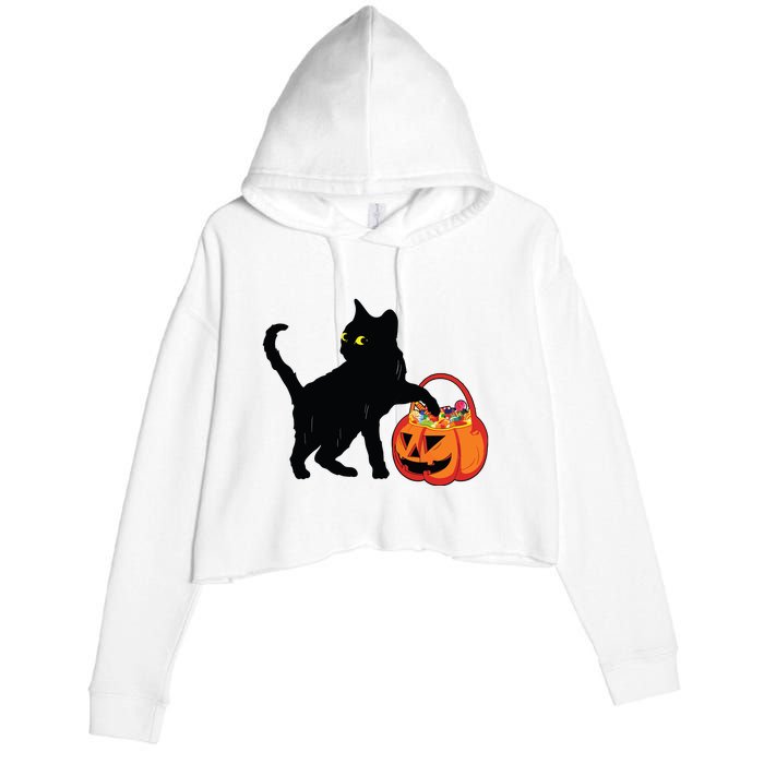 Black Cat Halloween Pumpkin Crop Fleece Hoodie