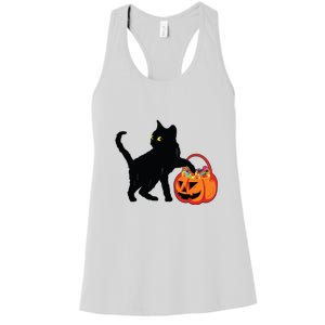 Black Cat Halloween Pumpkin Women's Racerback Tank