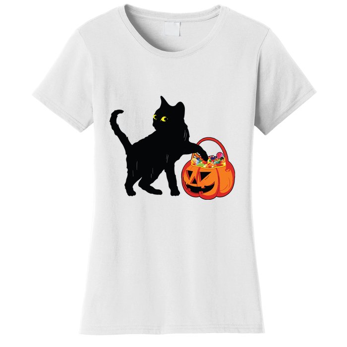 Black Cat Halloween Pumpkin Women's T-Shirt