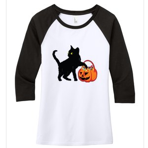 Black Cat Halloween Pumpkin Women's Tri-Blend 3/4-Sleeve Raglan Shirt