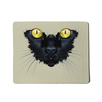 Black Cat Halloween Spooky Yellow Eyes Cat Mousepad