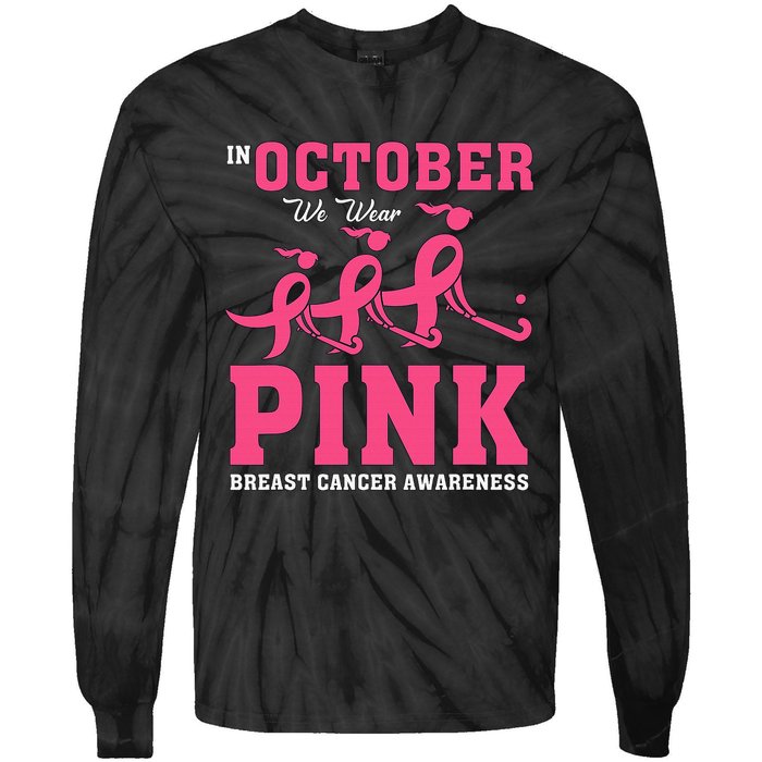 Breast Cancer Hockey Team Pink Awareness Ribbon Patient Tie-Dye Long Sleeve Shirt