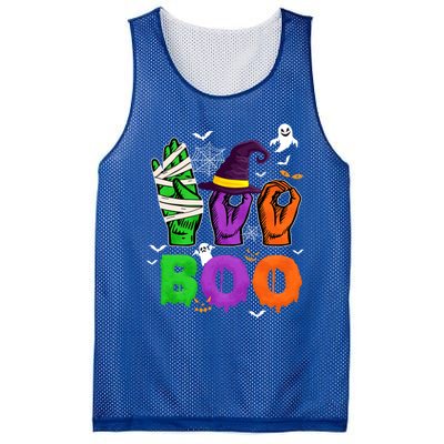 Boo Cute Halloween American Sign Language Asl Mummy Witch Cute Gift Mesh Reversible Basketball Jersey Tank