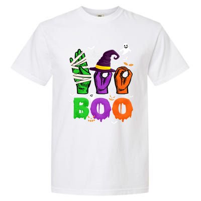 Boo Cute Halloween American Sign Language Asl Mummy Witch Cute Gift Garment-Dyed Heavyweight T-Shirt