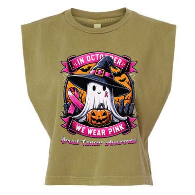 Breast Cancer Halloween In October We Wear Pin.K Ghost Witch Garment-Dyed Women's Muscle Tee