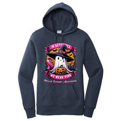 Breast Cancer Halloween In October We Wear Pin.K Ghost Witch Women's Pullover Hoodie