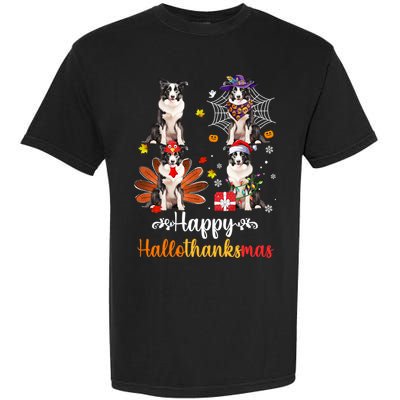 Border Collie Halloween Merry Christmas Happy Hallothanksmas Cute Gift Garment-Dyed Heavyweight T-Shirt