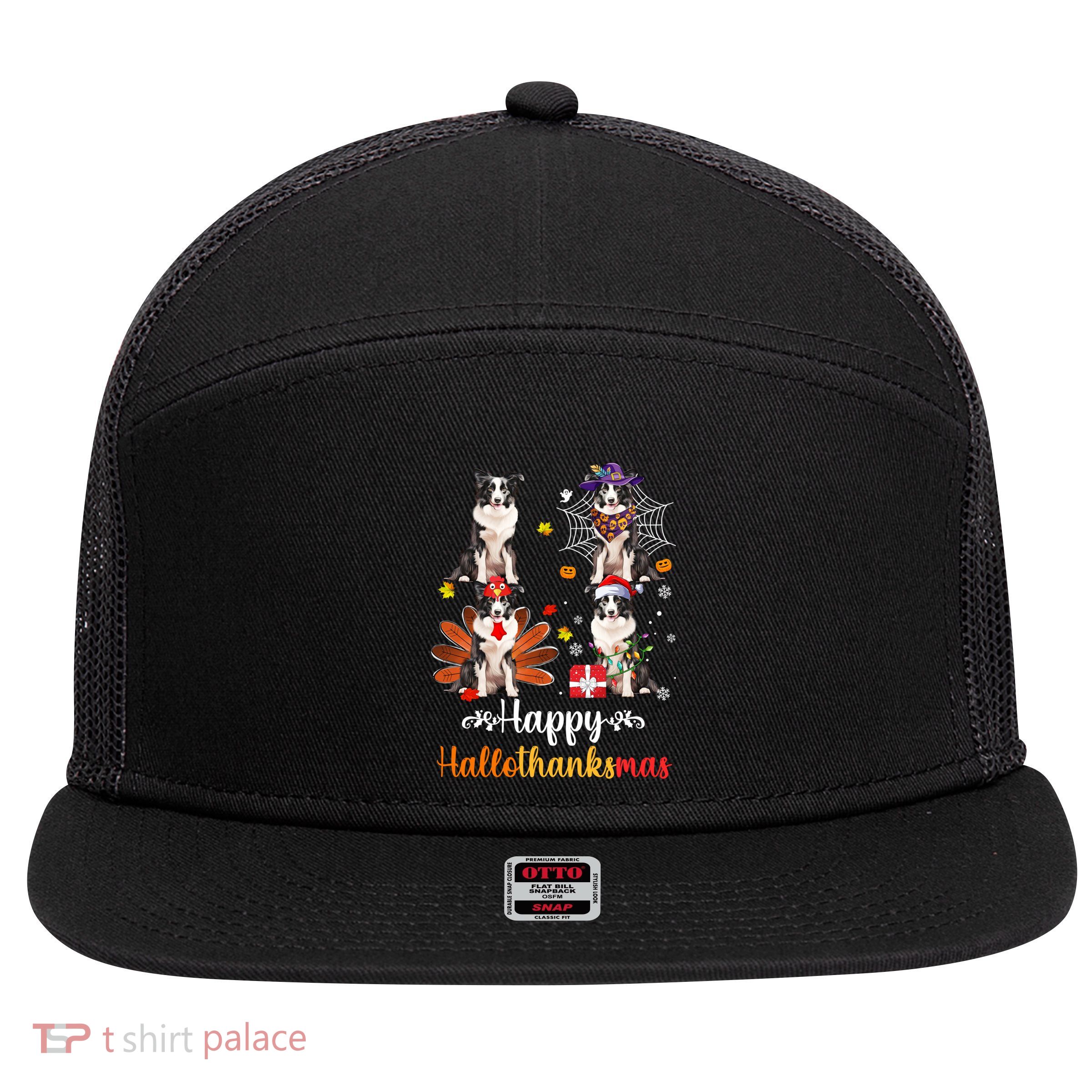 Border Collie Halloween Merry Christmas Happy Hallothanksmas Cute Gift 7 Panel Mesh Trucker Snapback Hat