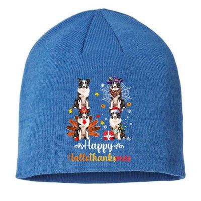 Border Collie Halloween Merry Christmas Happy Hallothanksmas Cute Gift Sustainable Beanie