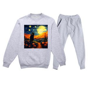 Black Cat Halloween Night Costumes Premium Crewneck Sweatsuit Set