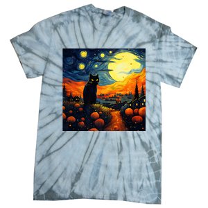 Black Cat Halloween Night Costumes Tie-Dye T-Shirt