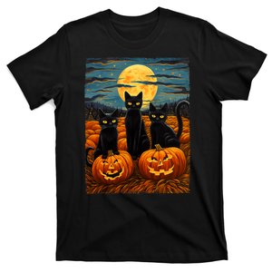 Black Cat Halloween Cat Lovers Starry Night Cat Van Gogh Cat T-Shirt