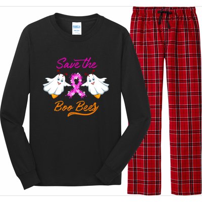 Breast Cancer Halloween Boo Bees Gift Long Sleeve Pajama Set